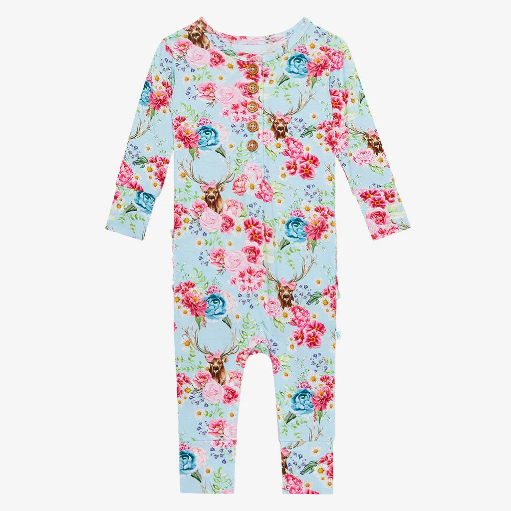 Posh Peanut Fawn L/S Ruffled Henley Romper
