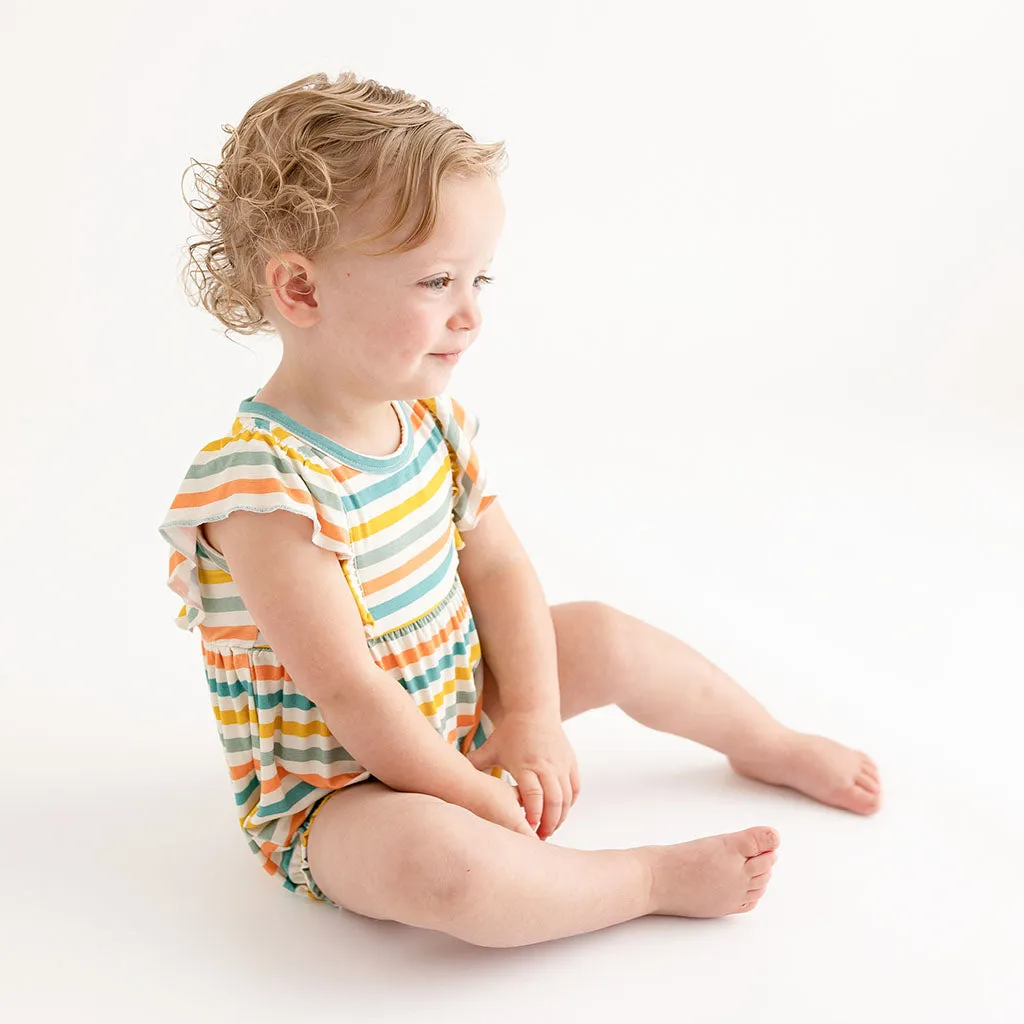 Posh Peanut Flutter Sleeve Bubble Romper in Popsicle Stripe