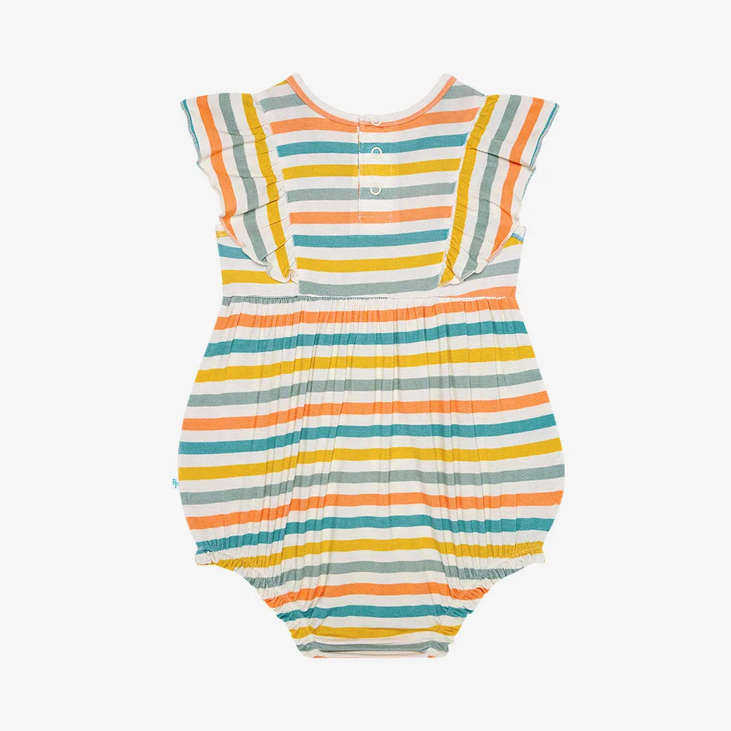 Posh Peanut Flutter Sleeve Bubble Romper in Popsicle Stripe