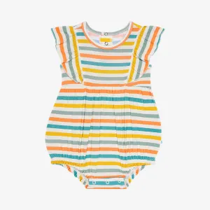 Posh Peanut Flutter Sleeve Bubble Romper in Popsicle Stripe