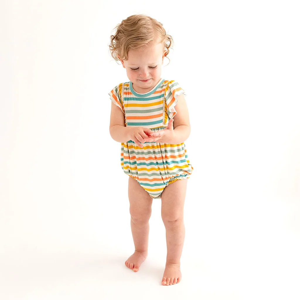 Posh Peanut Flutter Sleeve Bubble Romper in Popsicle Stripe