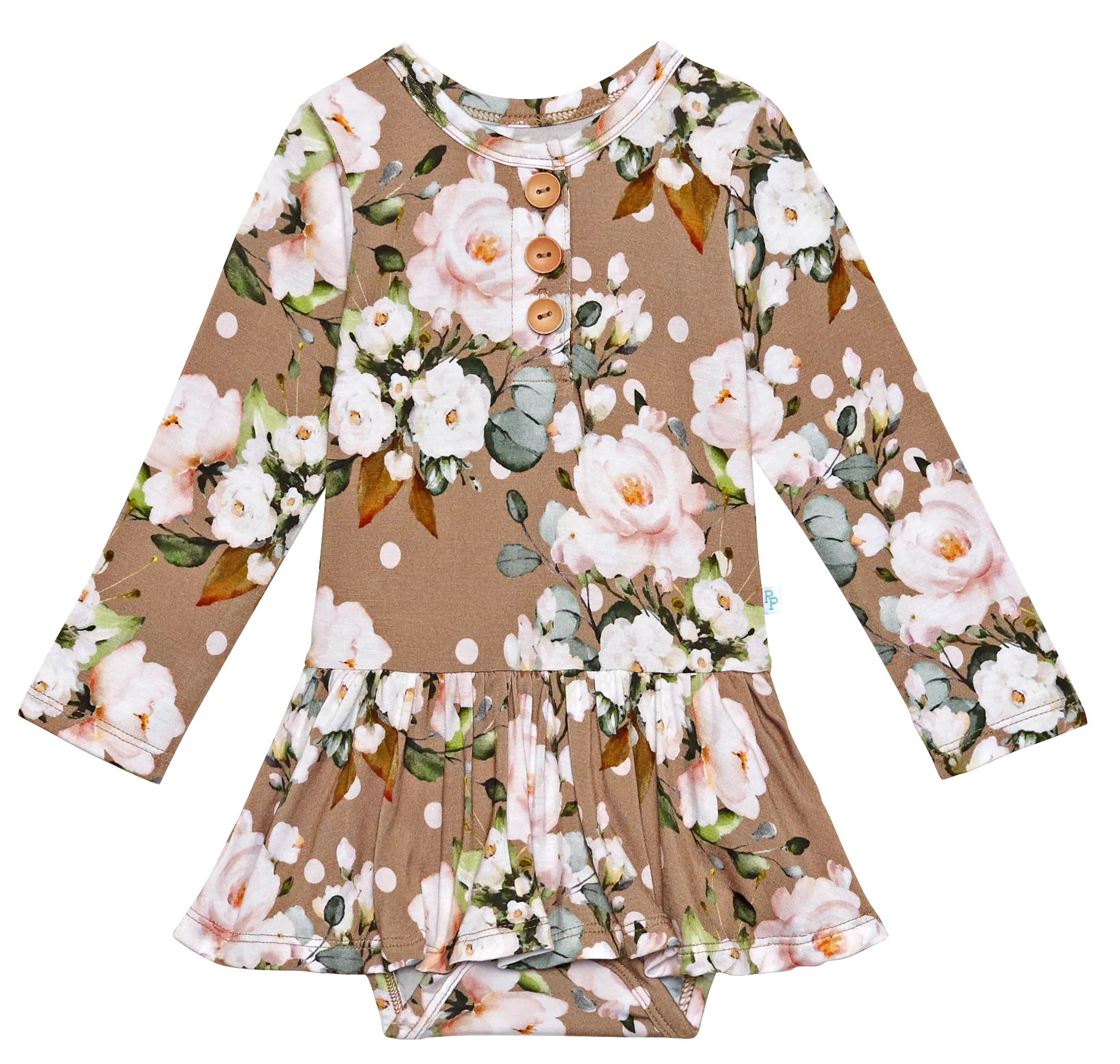 Posh Peanut Leona L/S Henley w/Twirl Skirt Bodysuit