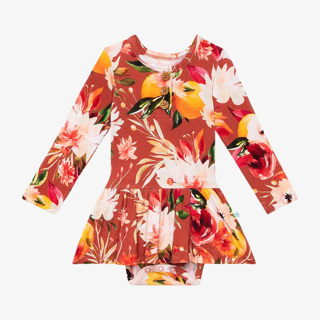Posh Peanut Leonora L/S Henley Twirl Skirt Bodysuit