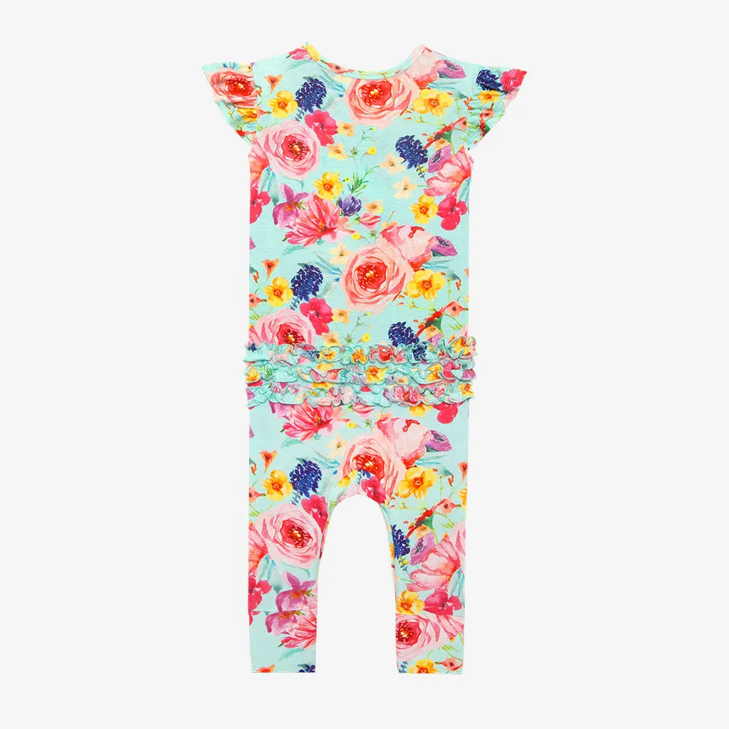 Posh Peanut Olivia Mae Ruffled Capsleeve Henley Romper