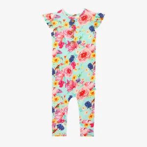 Posh Peanut Olivia Mae Ruffled Capsleeve Henley Romper