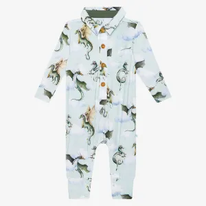 Posh Peanut Percy L/S Collared Henley Long Romper