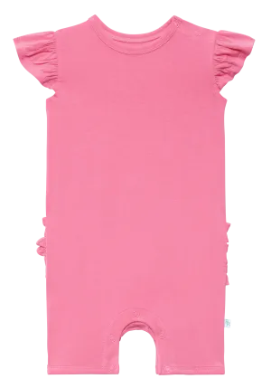 Posh Peanut Pink Lemonade Ruffled Capsleeve Short Length Romper