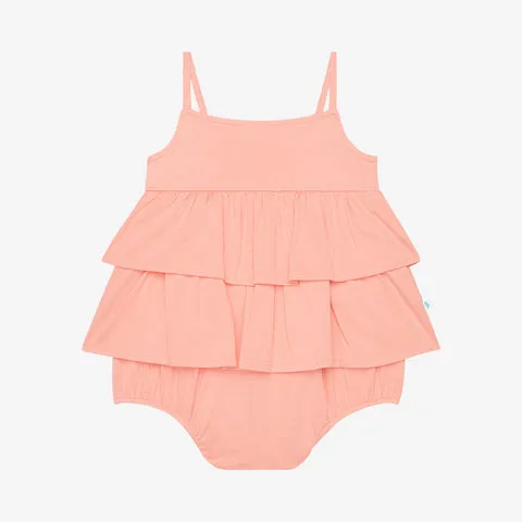 Posh Peanut  Spring Blossom Basic Ruffled Spaghetti Romper  Light/Pastel Orange