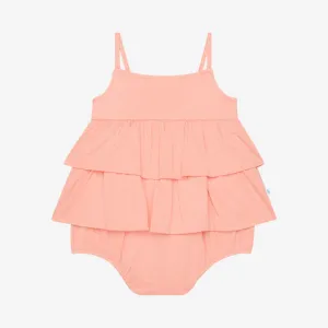 Posh Peanut  Spring Blossom Basic Ruffled Spaghetti Romper  Light/Pastel Orange
