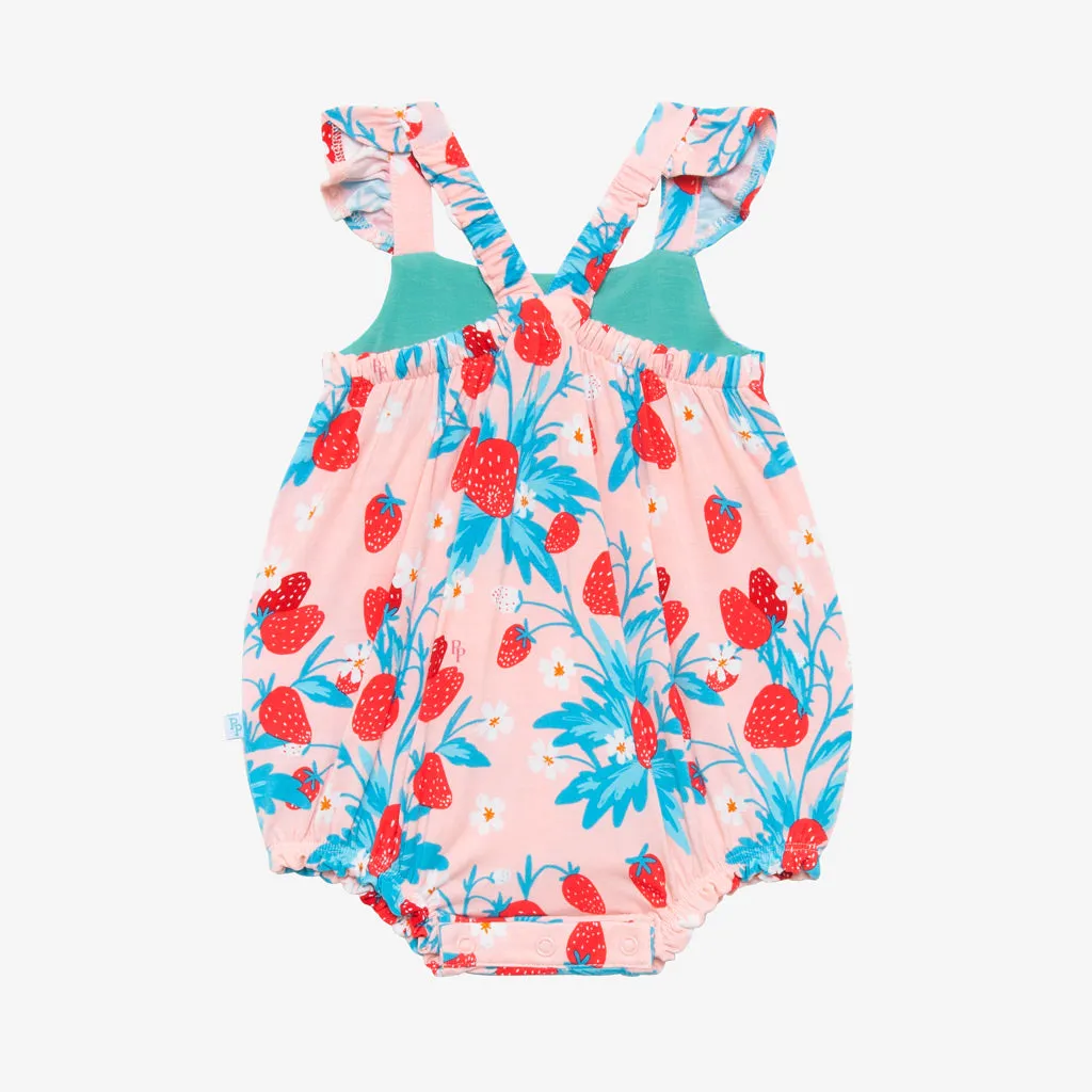 Posh Peanut Strawberry Ruffled Capsleeve Bubble Romper