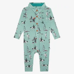 Posh Peanut Wallace L/S Collared Henley Long Romper