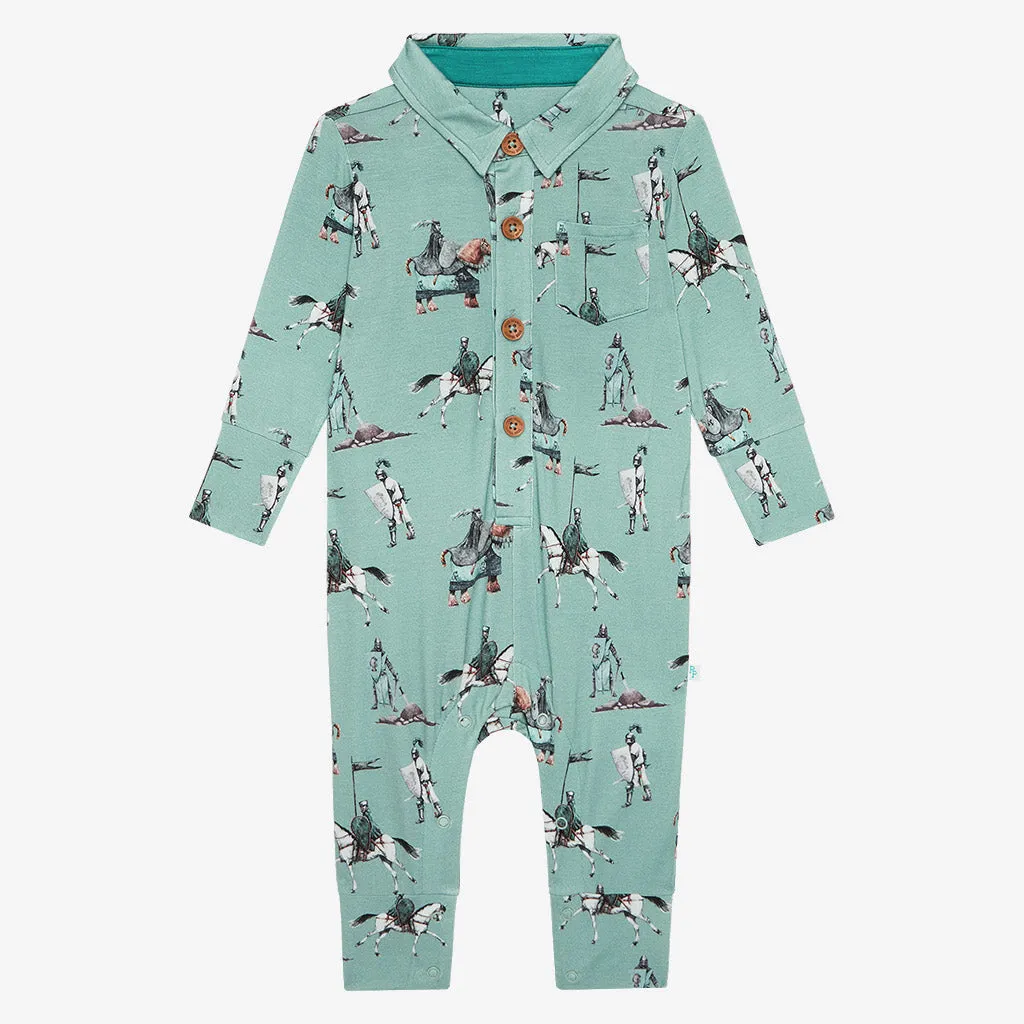 Posh Peanut Wallace L/S Collared Henley Long Romper