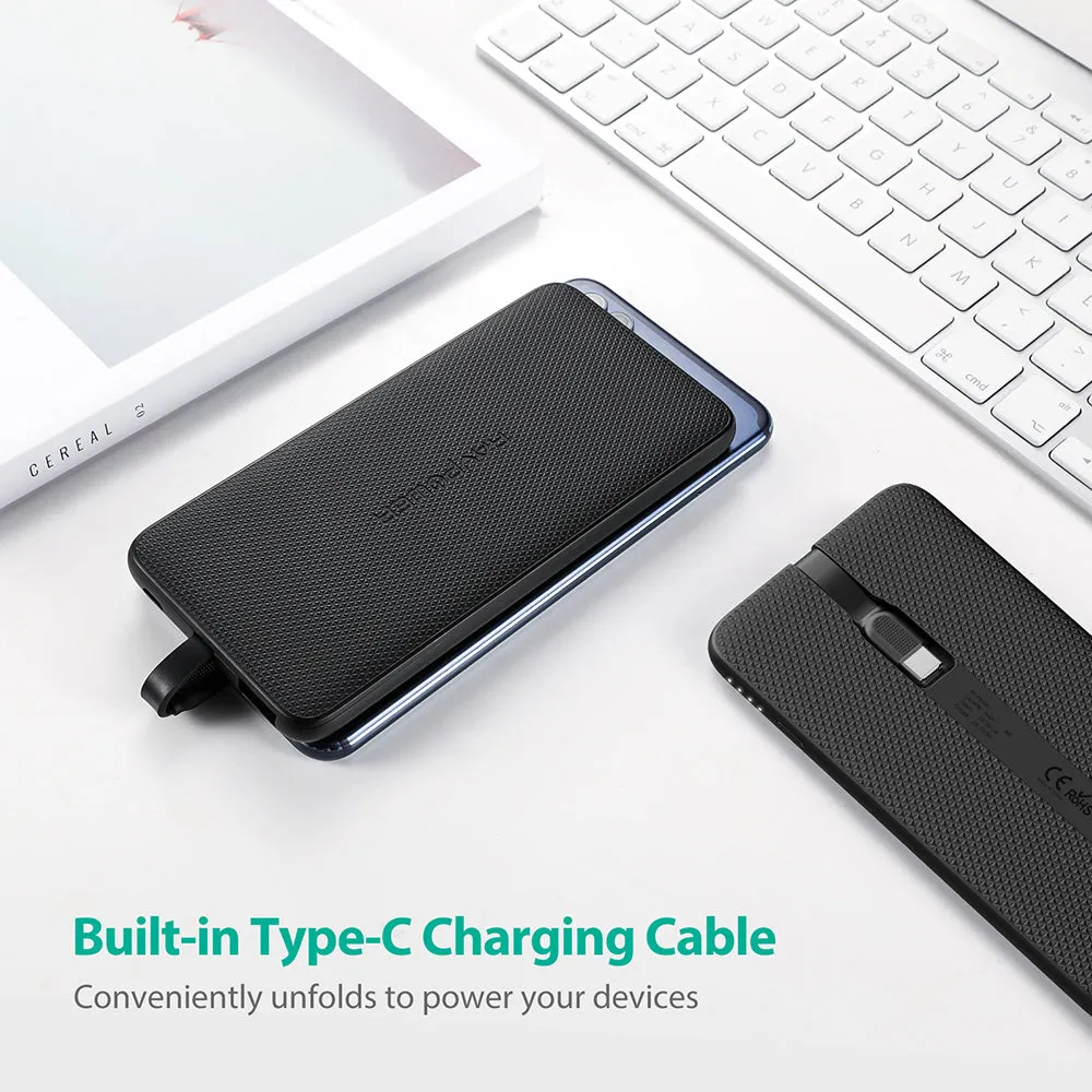 RAVPower - Portable Charger 5000mAh with Built-in Type C Cable