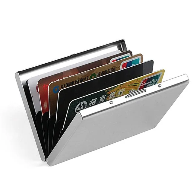 Realaiot Fashion Aluminum Antimagnetic Card Holder Women Men Metal Cowhide Rfid Credit Card Business Card Holders Organizer Purse Wallet Gifts for Men