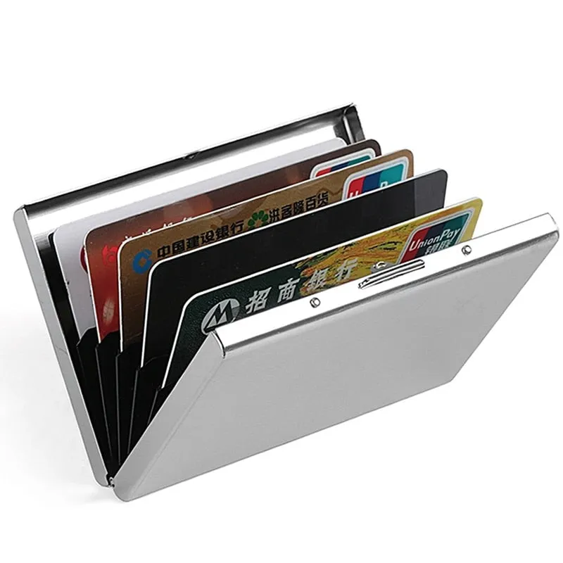 Realaiot Fashion Aluminum Antimagnetic Card Holder Women Men Metal Cowhide Rfid Credit Card Business Card Holders Organizer Purse Wallet Gifts for Men