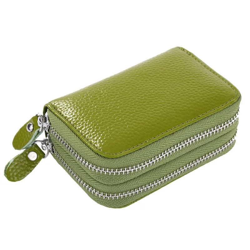 Realaiot Fashion Brand Women ID Card Holder Genuine Leather Double Zipper Ladies Credit Card Case Wallet Large Capacity