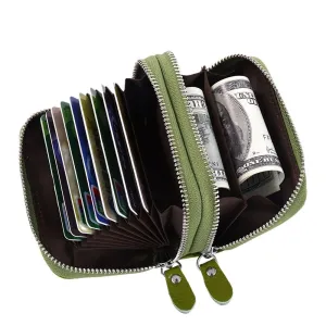 Realaiot Fashion Brand Women ID Card Holder Genuine Leather Double Zipper Ladies Credit Card Case Wallet Large Capacity