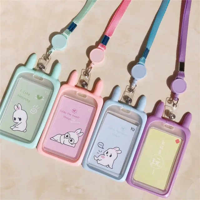 Realaiot High Quality Credit Card ID Holder Cute Cartoon Silicone  Bus Card Case Key Holder Ring Luggage Tag Trinket