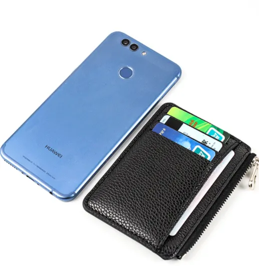 Realaiot Slim Wallet Purse PU Leather Women Men Card Holder Unisex Zipper Business Card Case Credit Mini Bank Cards Holder Gift Wallet