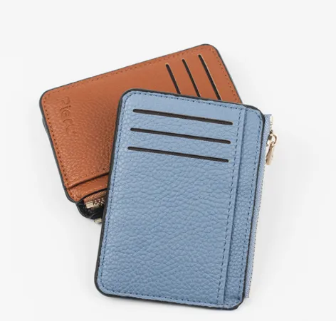 Realaiot Slim Wallet Purse PU Leather Women Men Card Holder Unisex Zipper Business Card Case Credit Mini Bank Cards Holder Gift Wallet