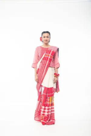 Red & Whites Colour Blocking Saree