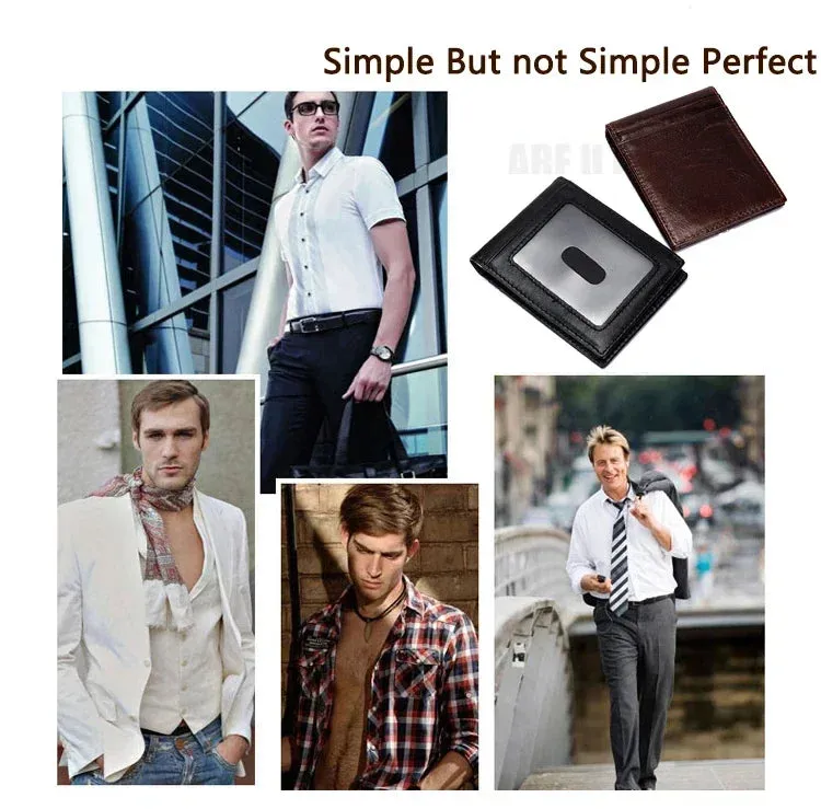 Rfid Blocking Vintage Crazy horse Genuine Leather Wallet Men Wallet Leather  Short Wallet Men Purse Male Money Clips Money bag