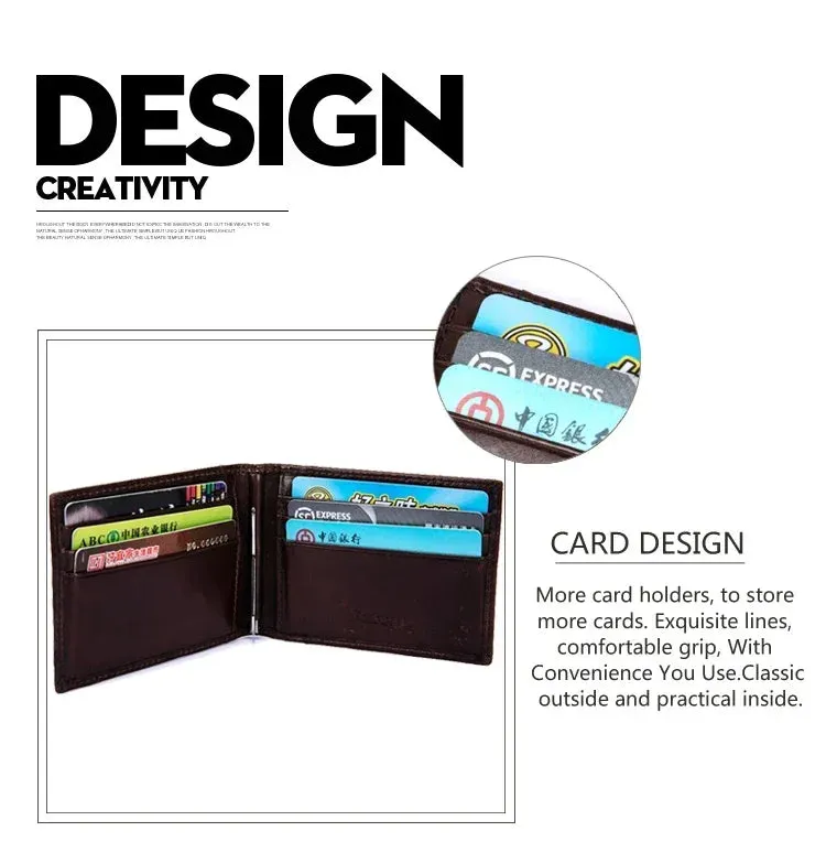 Rfid Blocking Vintage Crazy horse Genuine Leather Wallet Men Wallet Leather  Short Wallet Men Purse Male Money Clips Money bag
