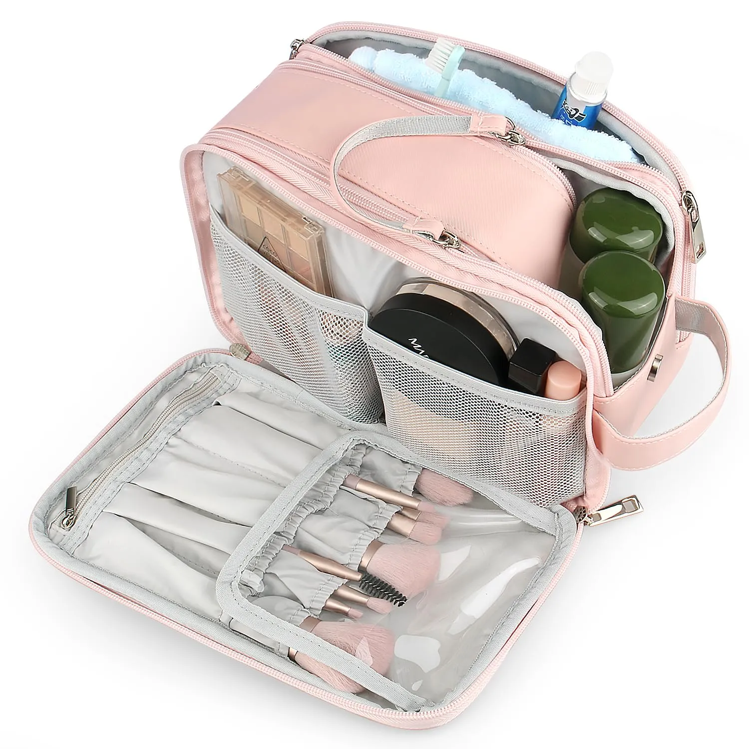 Rhea Rose Toiletry Bag for Women, Makeup Travel Bag Organizer, Large Bathroom Cosmetic bag, Traveling Dopp Kit Accessories Shower Bag, Pink