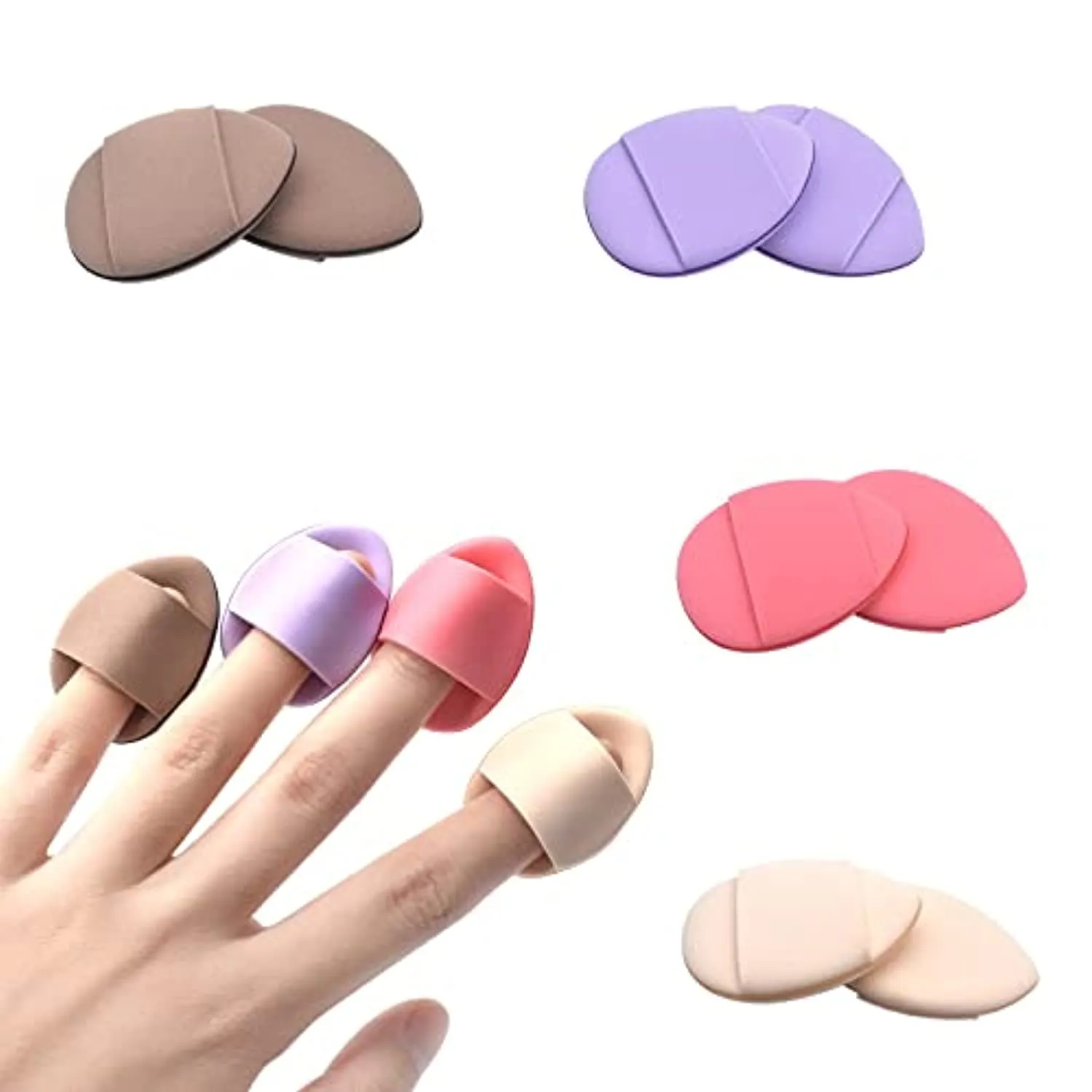 RUBIXIAN Finger Puff, 4 Pcs Mini Makeup Puff, Super Soft Beauty Makeup Tools, Latex-free Blending Sponge, Suitable For Foundation, Concealer, Repair Cream, Eye Shadow (Set of 4pcs)