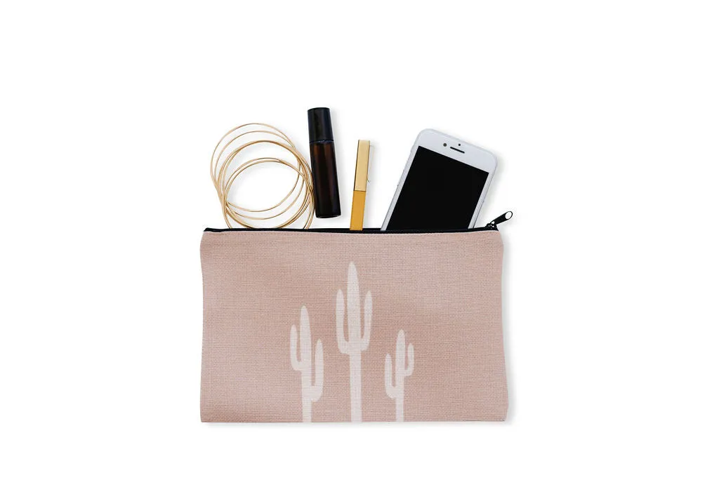Saguaro Cosmetic Linen Pouch, College Student Gift , Mother's Day Gift,Christmas Gift