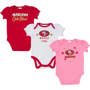 San Francisco 49ers Baby Girl Short Sleeve Bodysuit, 3-pack 