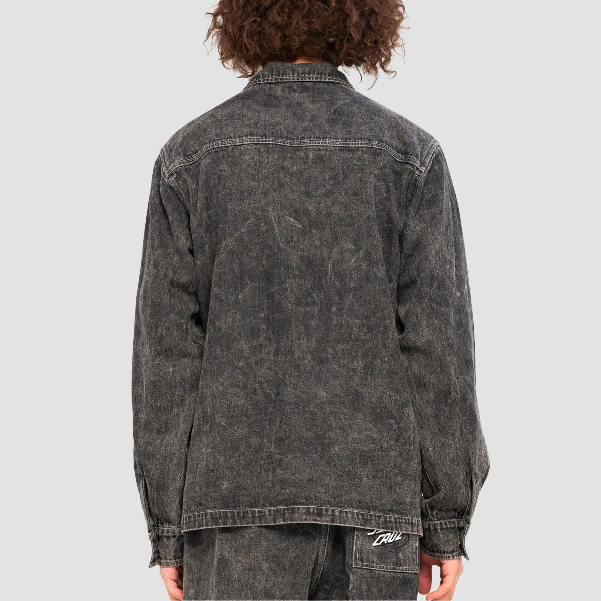 Santa Cruz Oval Dot Mono Crime Zipped Longsleeve Shirt Black Acid Wash