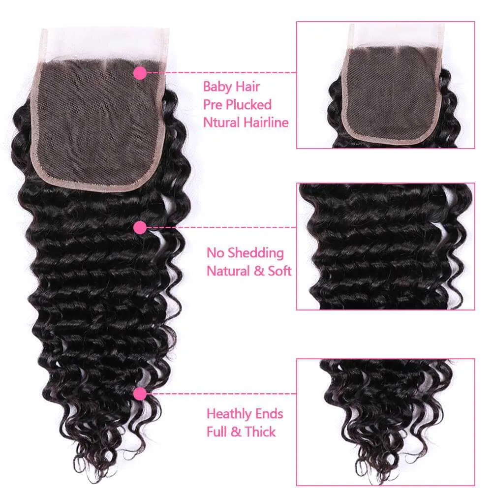 Sdamey Brazilian Deep Wave Human Hair 5X5 Lace Closure
