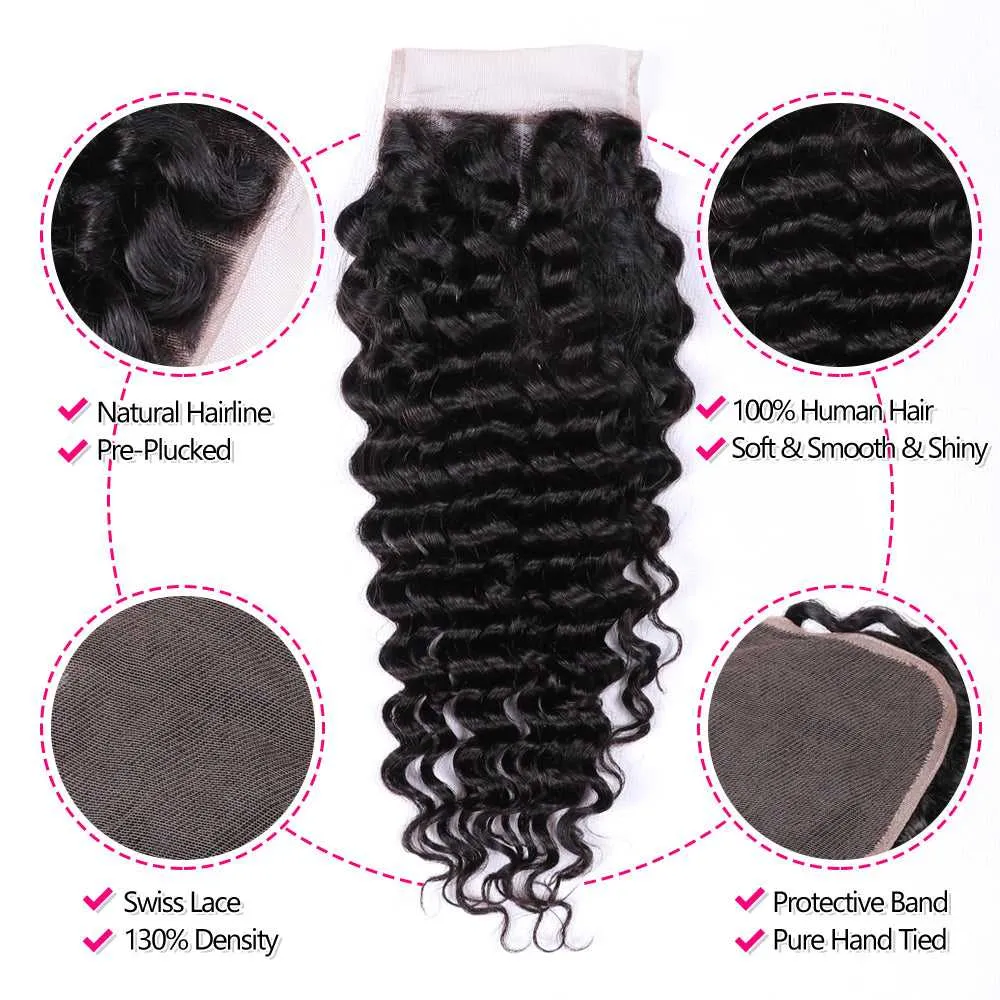 Sdamey Brazilian Deep Wave Human Hair 5X5 Lace Closure
