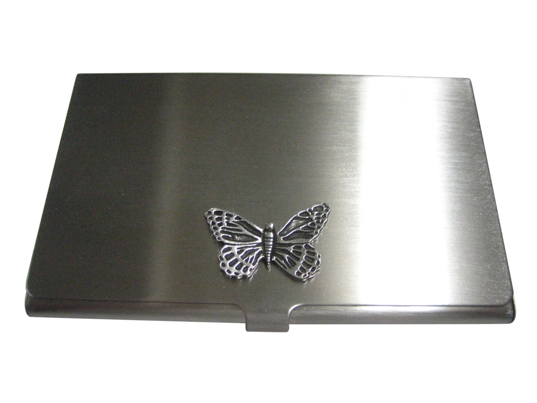 Silver Toned Detailed Butterfly Bug Insect Business Card Holder