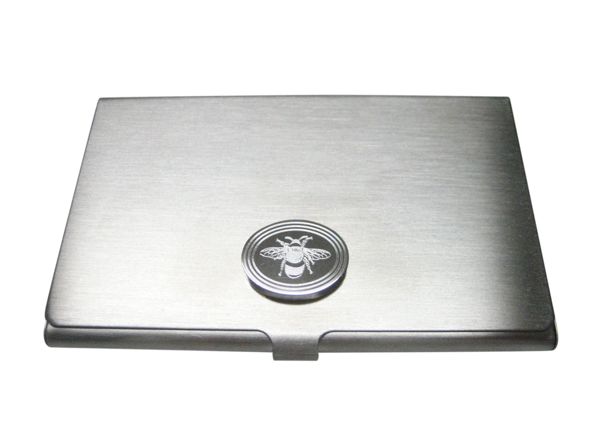 Silver Toned Etched Oval Bumble Bee Business Card Holder