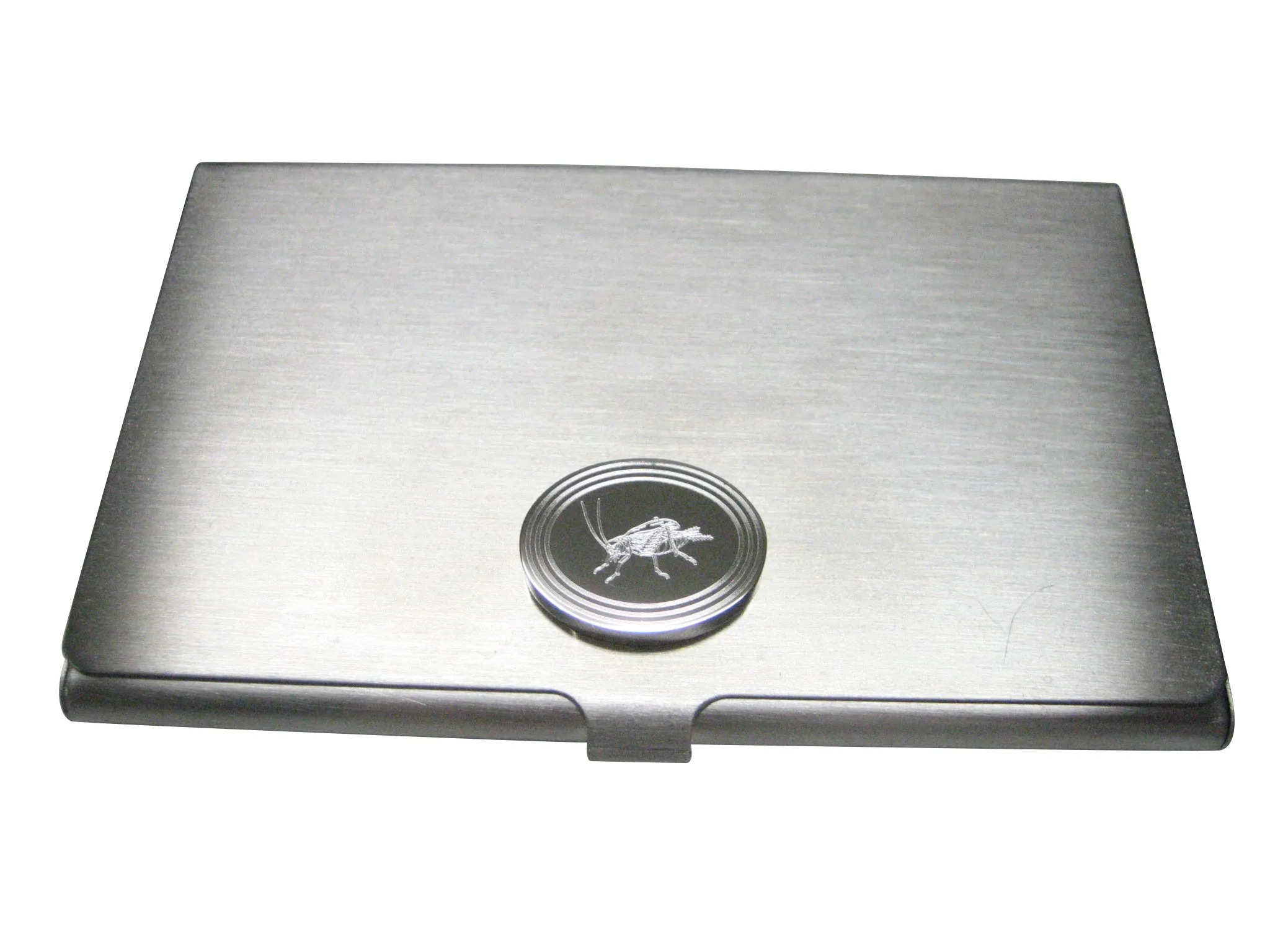 Silver Toned Etched Oval Cricket Bug Business Card Holder