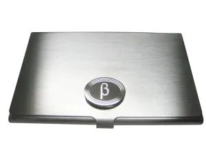 Silver Toned Etched Oval Greek Letter Beta Pendant Business Card Holder