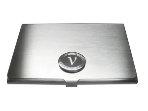 Silver Toned Etched Oval Greek Letter Nu Business Card Holder