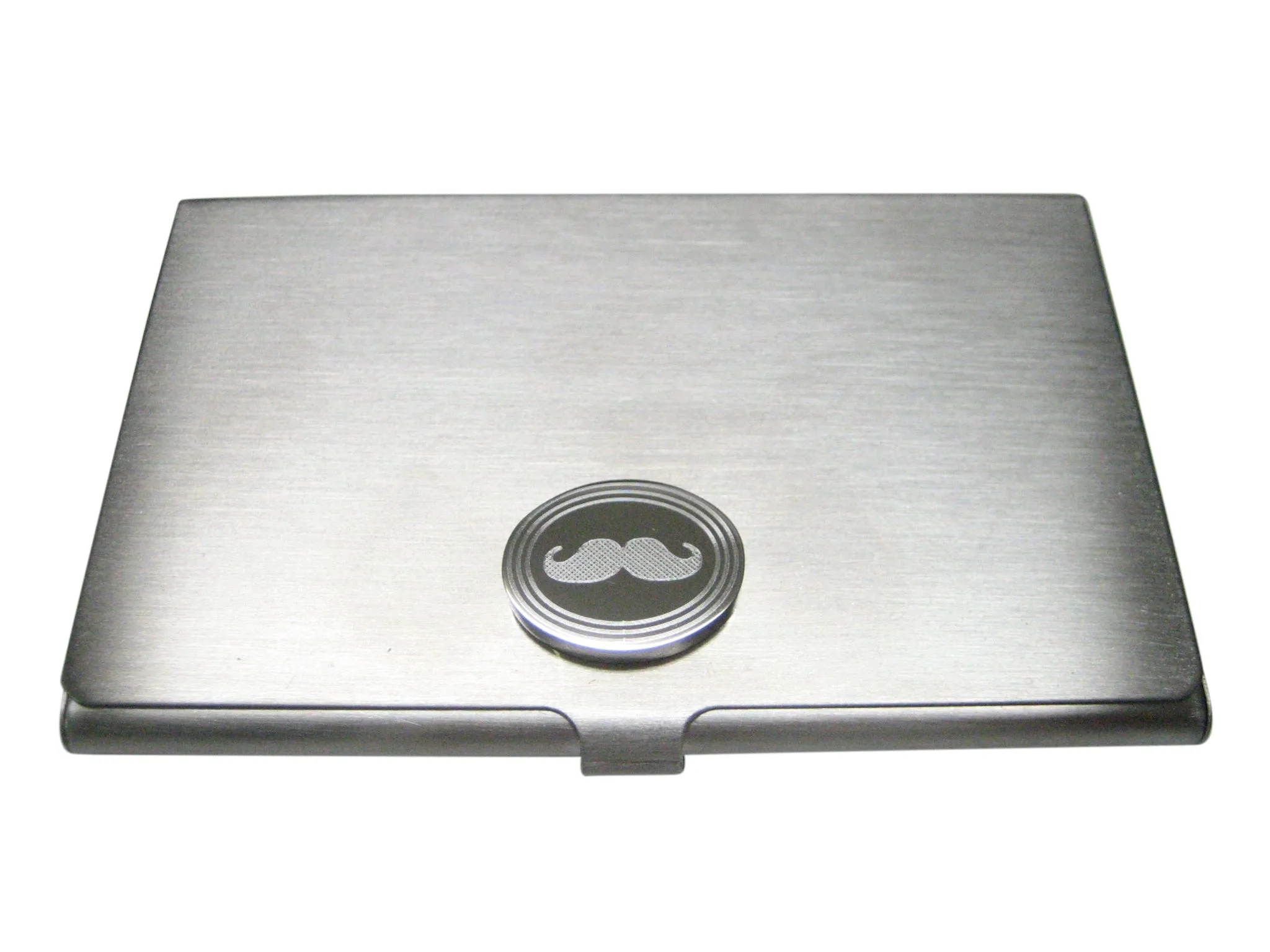 Silver Toned Etched Oval Mustache Business Card Holder