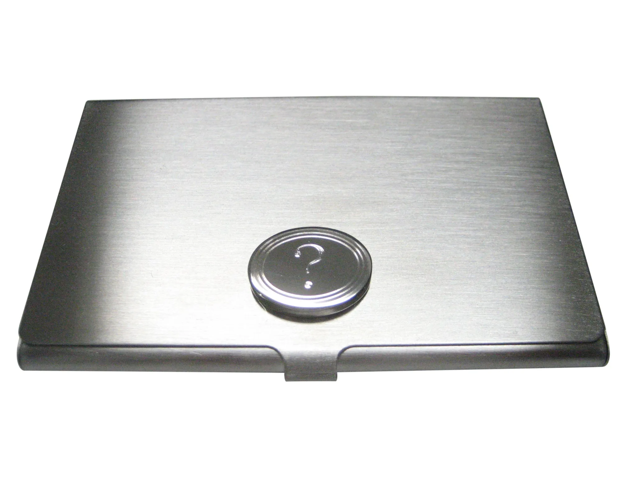Silver Toned Etched Oval Question Mark Business Card Holder