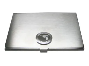 Silver Toned Etched Oval Retro Handgun Business Card Holder