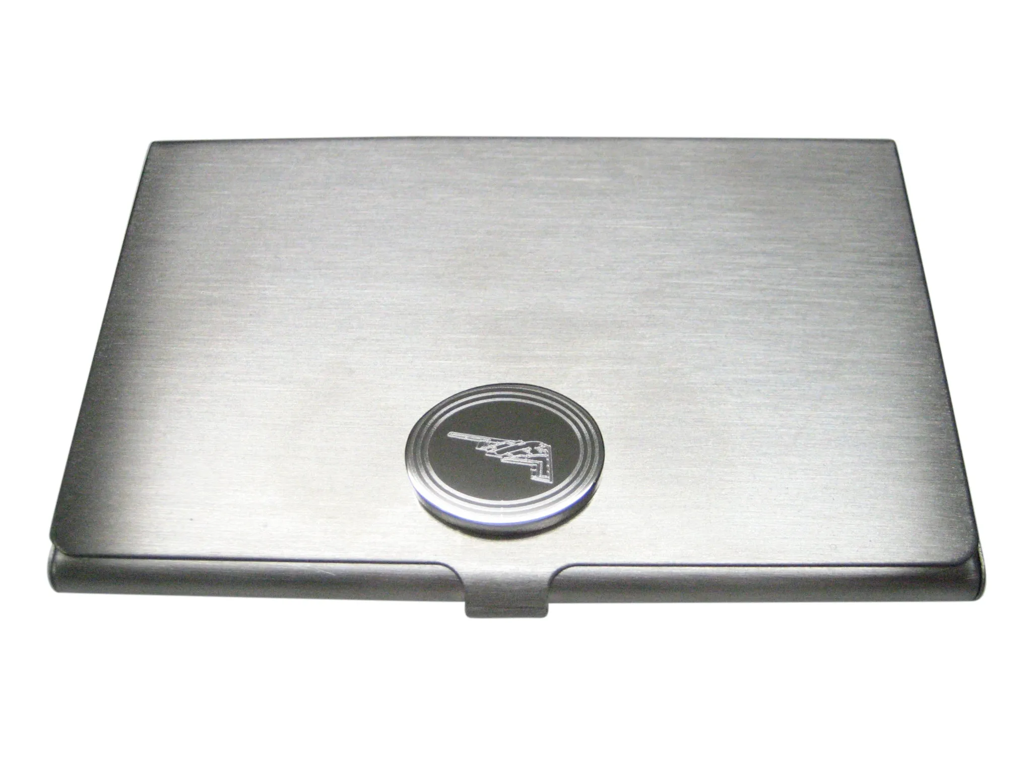Silver Toned Etched Oval Stealth Bomber Plane Business Card Holder