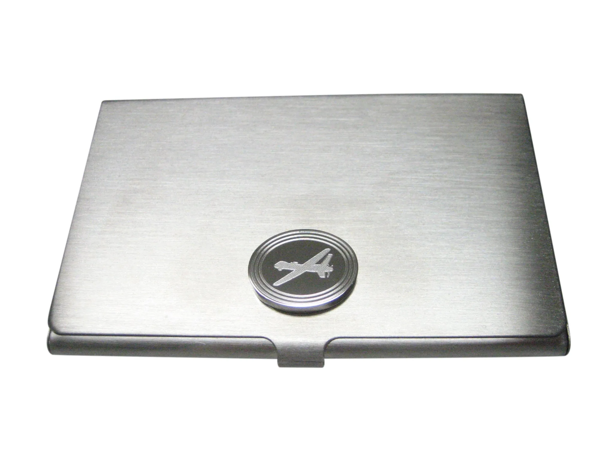 Silver Toned Etched Oval Unmanned Aerial Vehicle UAV Drone V2 Business Card Holder