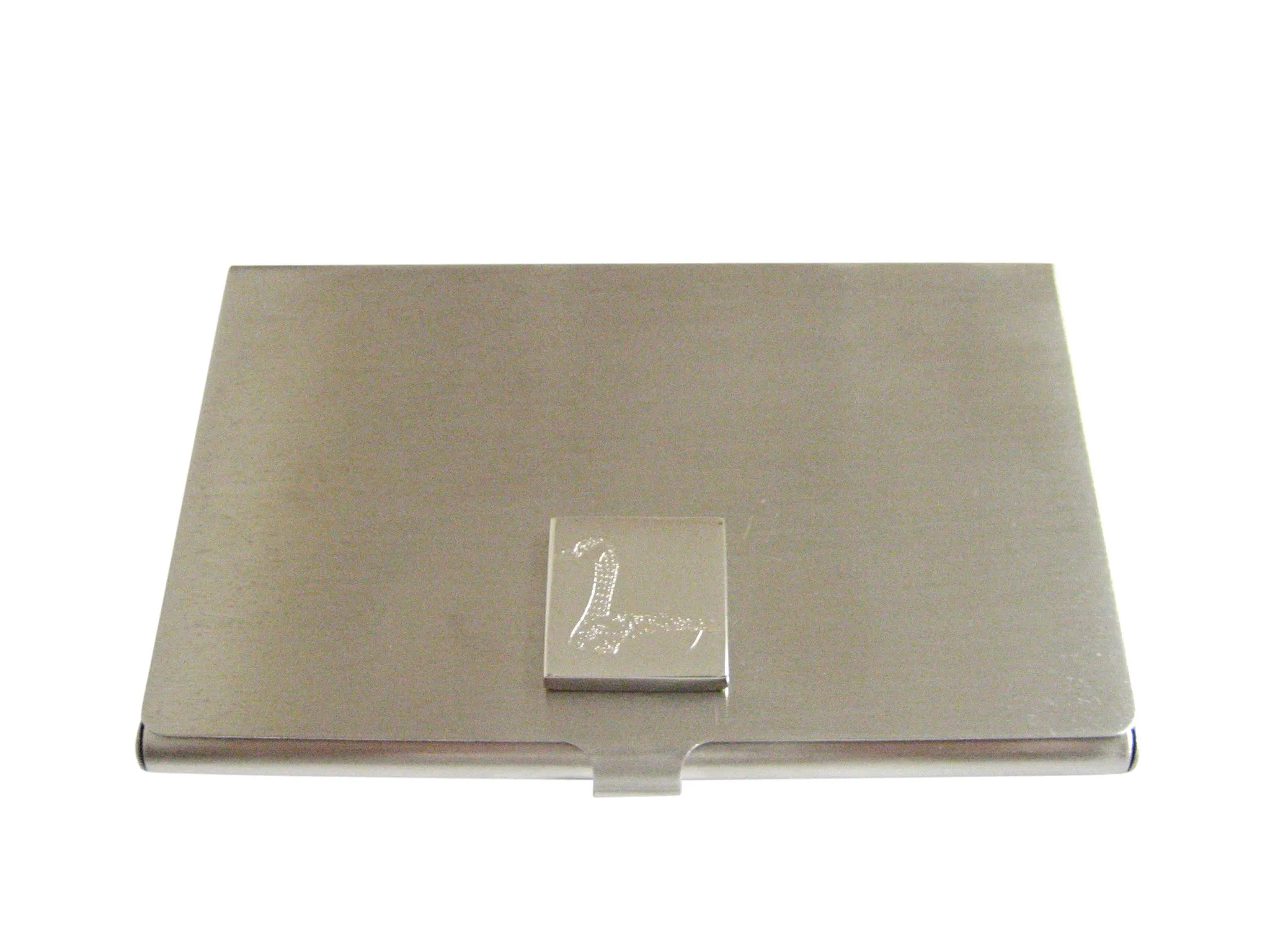 Silver Toned Etched Sitting Goose Bird Business Card Holder