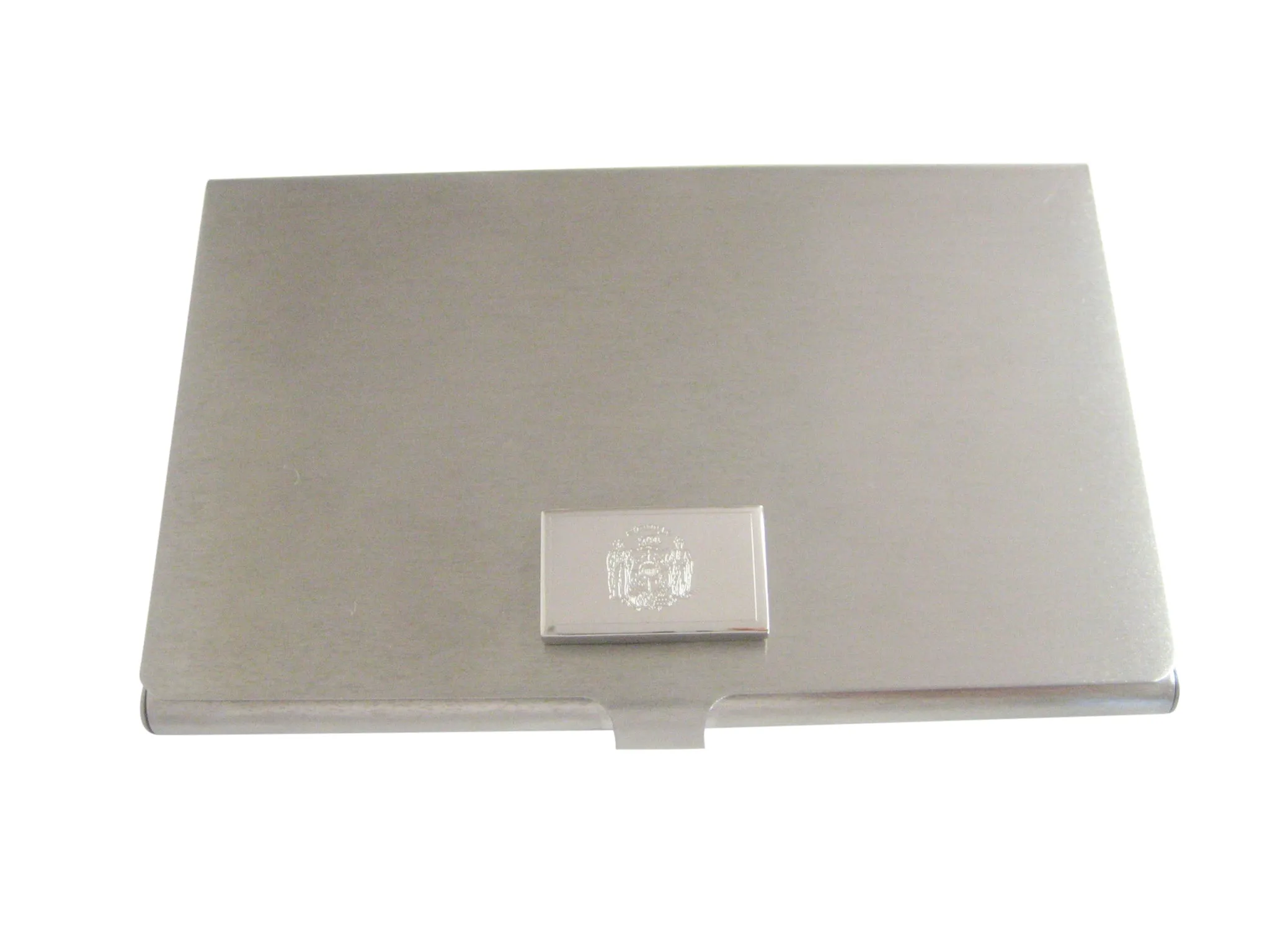 Silver Toned Etched Wisconsin State Flag Business Card Holder