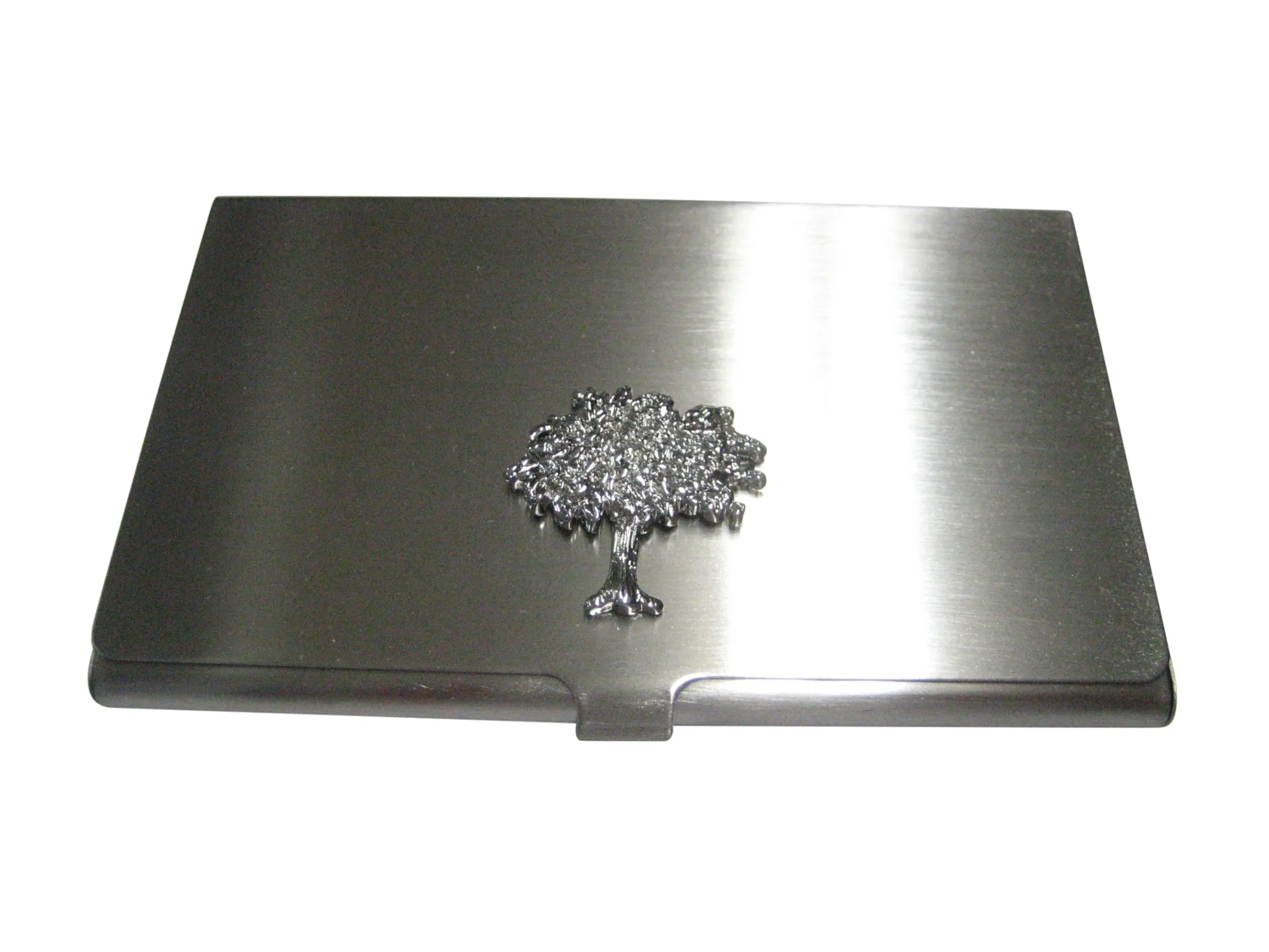 Silver Toned Full Tree Design Business Card Holder