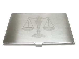 Silver Toned Large Etched Scale of Justice Law Business Card Holder