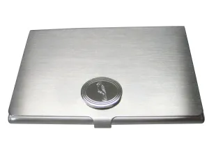 Silver Toned Oval Etched Blue Jay Bird Business Card Holder