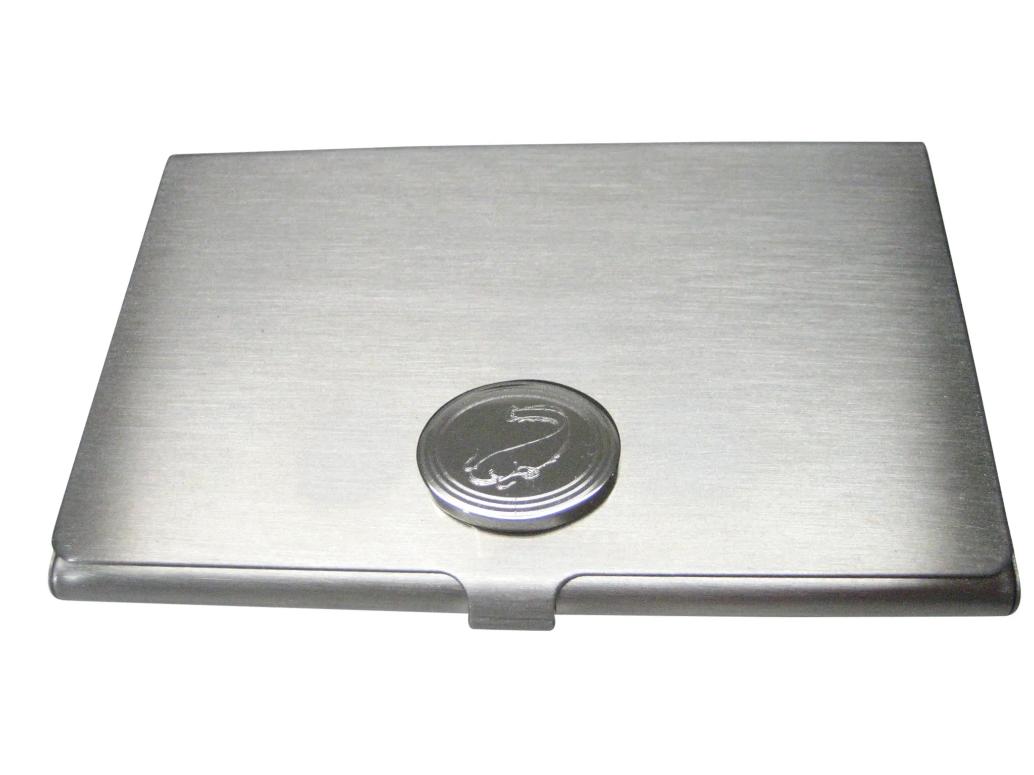 Silver Toned Oval Etched Catfish Business Card Holder